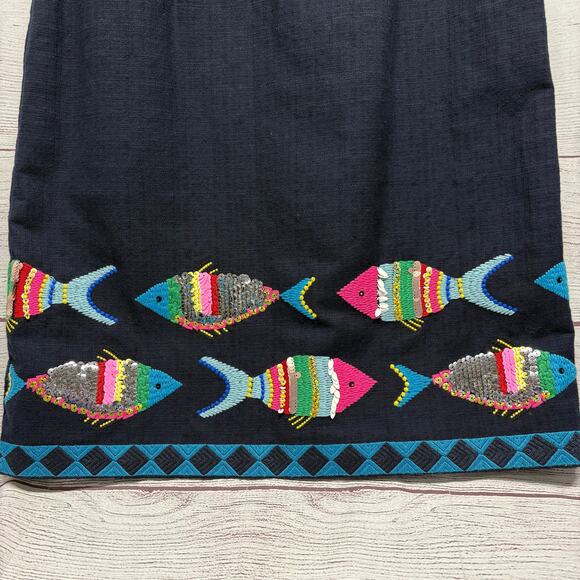 Talbots Petite Navy Twill Sequin Fish Embroidered Sheath Dress size 8 - Picture 3 of 9